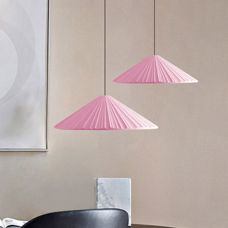 White/Pink/Blue Ribbed Cone Pendant Light Nordic Style 1 Light Living Room Hanging Lamp, 8"/12.5"/16" Diameter