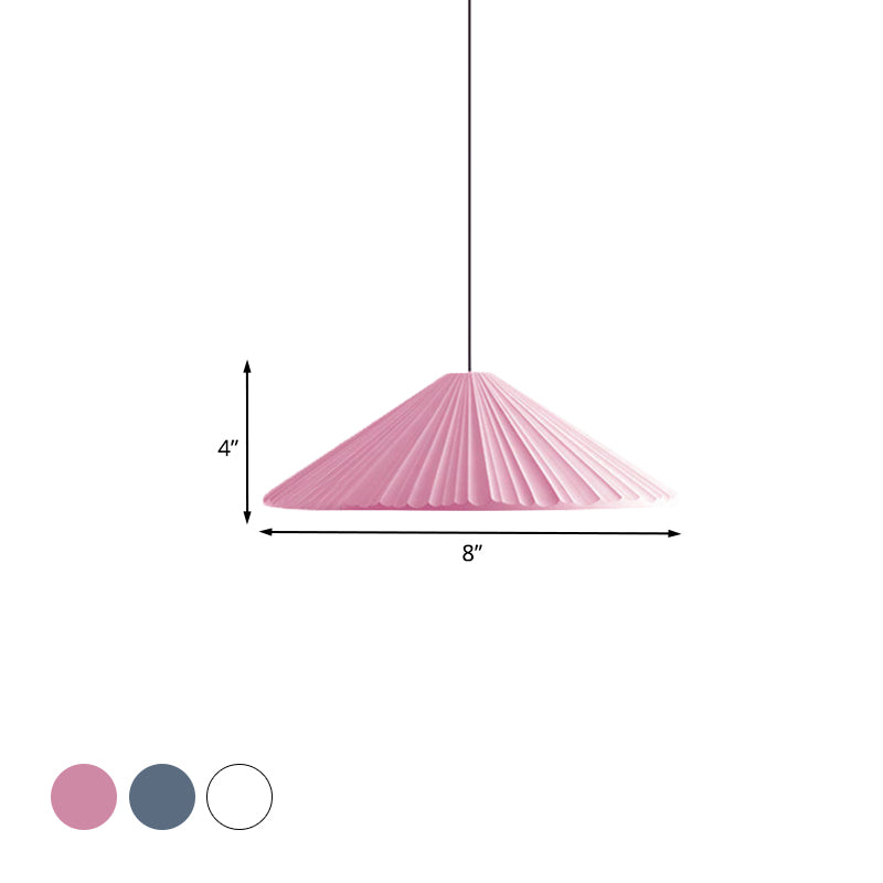 White/Pink/Blue Ribbed Cone Pendant Light Nordic Style 1 Light Living Room Hanging Lamp, 8"/12.5"/16" Diameter