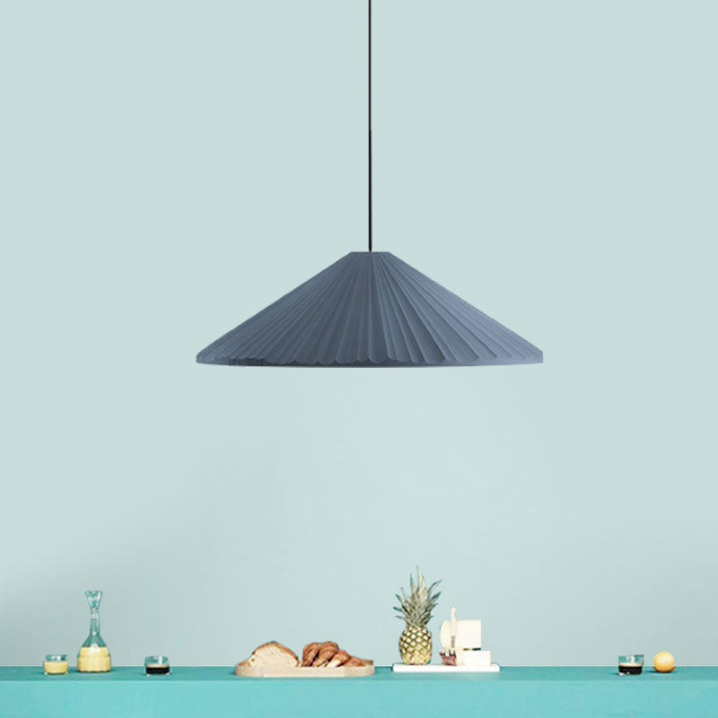 White/Pink/Blue Ribbed Cone Pendant Light Nordic Style 1 Light Living Room Hanging Lamp, 8"/12.5"/16" Diameter