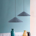 White/Pink/Blue Ribbed Cone Pendant Light Nordic Style 1 Light Living Room Hanging Lamp, 8"/12.5"/16" Diameter