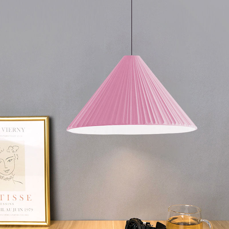 White/Pink/Blue Ribbed Cone Pendant Light Nordic Style 1 Light Living Room Hanging Lamp, 8"/12.5"/16" Diameter