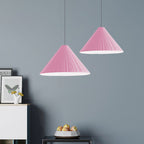 White/Pink/Blue Ribbed Cone Pendant Light Nordic Style 1 Light Living Room Hanging Lamp, 8"/12.5"/16" Diameter