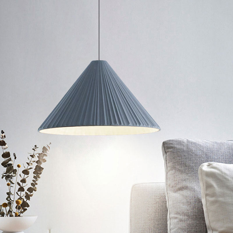 White/Pink/Blue Ribbed Cone Pendant Light Nordic Style 1 Light Living Room Hanging Lamp, 8"/12.5"/16" Diameter