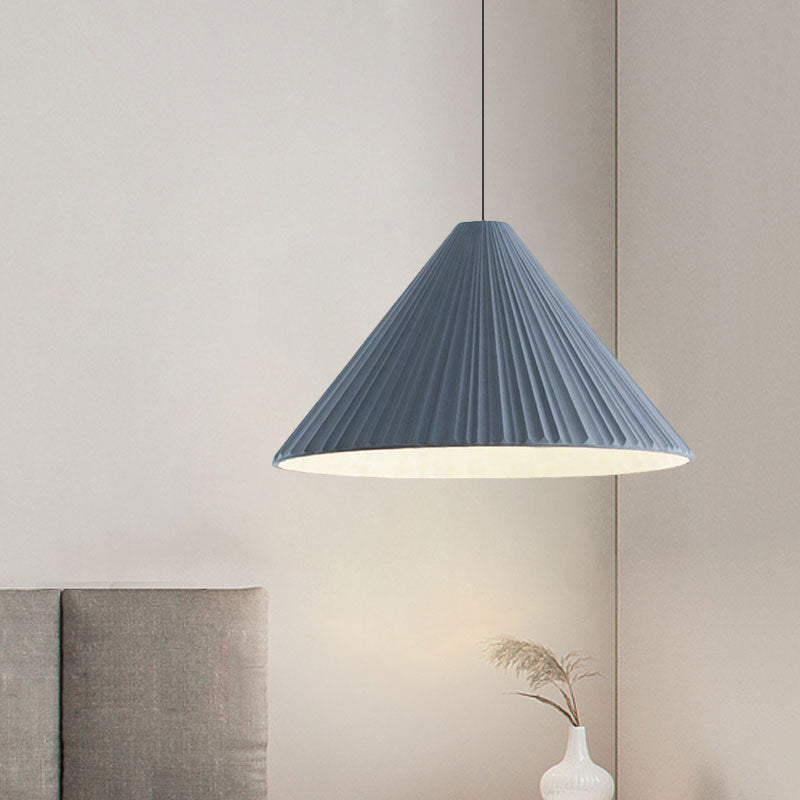 White/Pink/Blue Ribbed Cone Pendant Light Nordic Style 1 Light Living Room Hanging Lamp, 8"/12.5"/16" Diameter