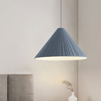 White/Pink/Blue Ribbed Cone Pendant Light Nordic Style 1 Light Living Room Hanging Lamp, 8"/12.5"/16" Diameter
