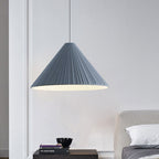 White/Pink/Blue Ribbed Cone Pendant Light Nordic Style 1 Light Living Room Hanging Lamp, 8"/12.5"/16" Diameter