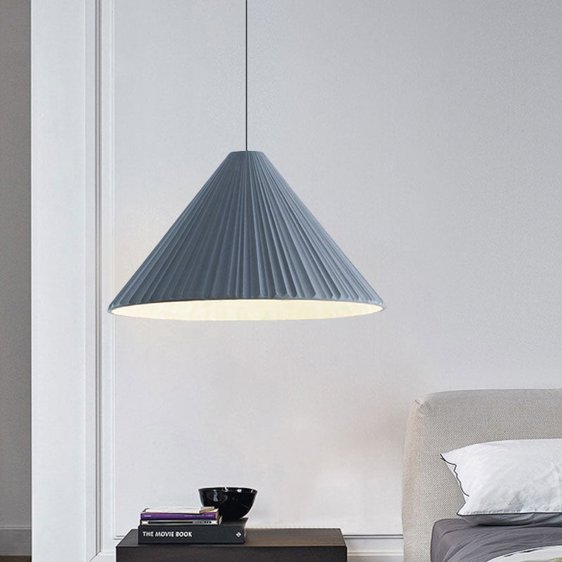 White/Pink/Blue Ribbed Cone Pendant Light Nordic Style 1 Light Living Room Hanging Lamp, 8"/12.5"/16" Diameter