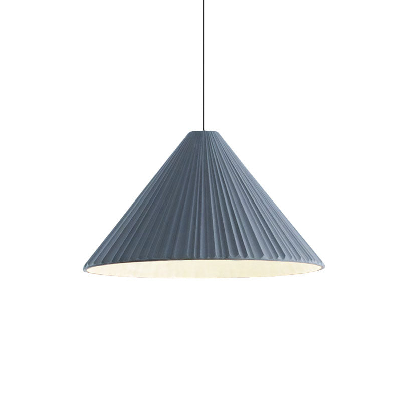 White/Pink/Blue Ribbed Cone Pendant Light Nordic Style 1 Light Living Room Hanging Lamp, 8"/12.5"/16" Diameter