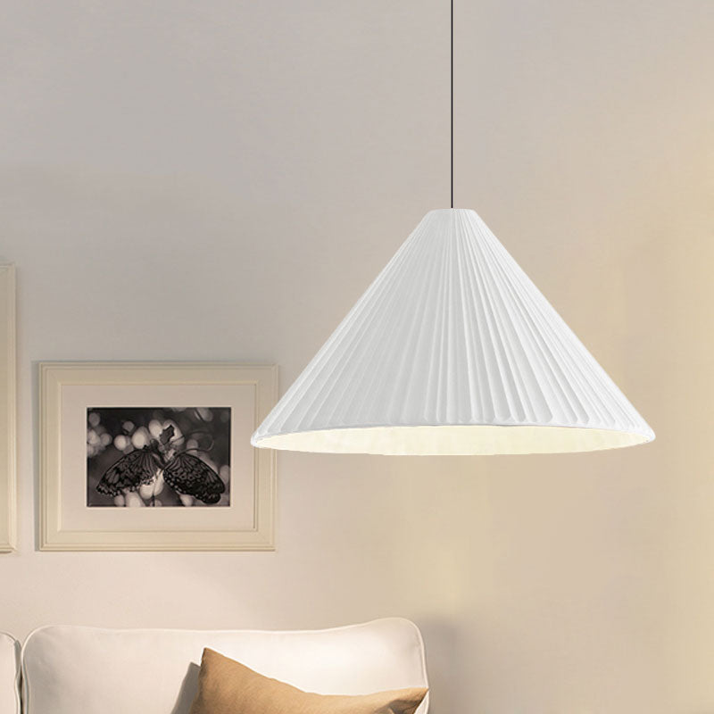 White/Pink/Blue Ribbed Cone Pendant Light Nordic Style 1 Light Living Room Hanging Lamp, 8"/12.5"/16" Diameter