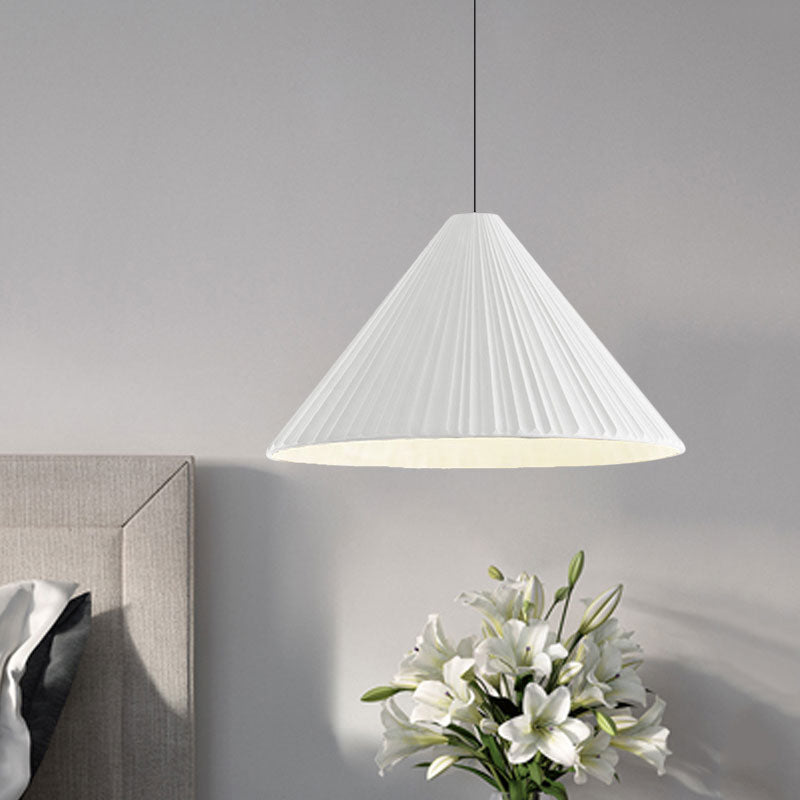 White/Pink/Blue Ribbed Cone Pendant Light Nordic Style 1 Light Living Room Hanging Lamp, 8"/12.5"/16" Diameter