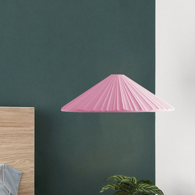 White/Pink/Blue Ribbed Cone Pendant Light Nordic Style 1 Light Living Room Hanging Lamp, 8"/12.5"/16" Diameter