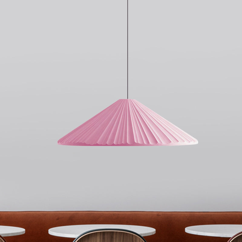 White/Pink/Blue Ribbed Cone Pendant Light Nordic Style 1 Light Living Room Hanging Lamp, 8"/12.5"/16" Diameter