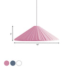 White/Pink/Blue Ribbed Cone Pendant Light Nordic Style 1 Light Living Room Hanging Lamp, 8"/12.5"/16" Diameter