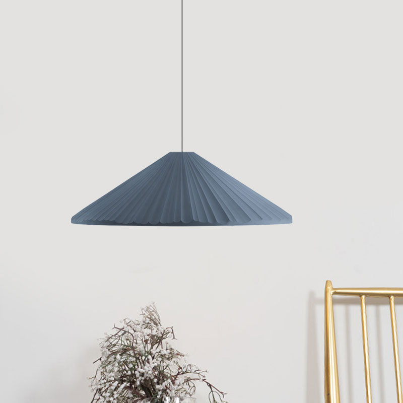 White/Pink/Blue Ribbed Cone Pendant Light Nordic Style 1 Light Living Room Hanging Lamp, 8"/12.5"/16" Diameter