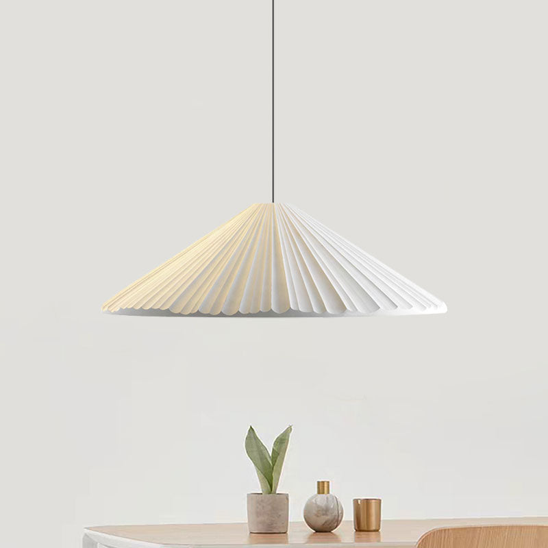 White/Pink/Blue Ribbed Cone Pendant Light Nordic Style 1 Light Living Room Hanging Lamp, 8"/12.5"/16" Diameter