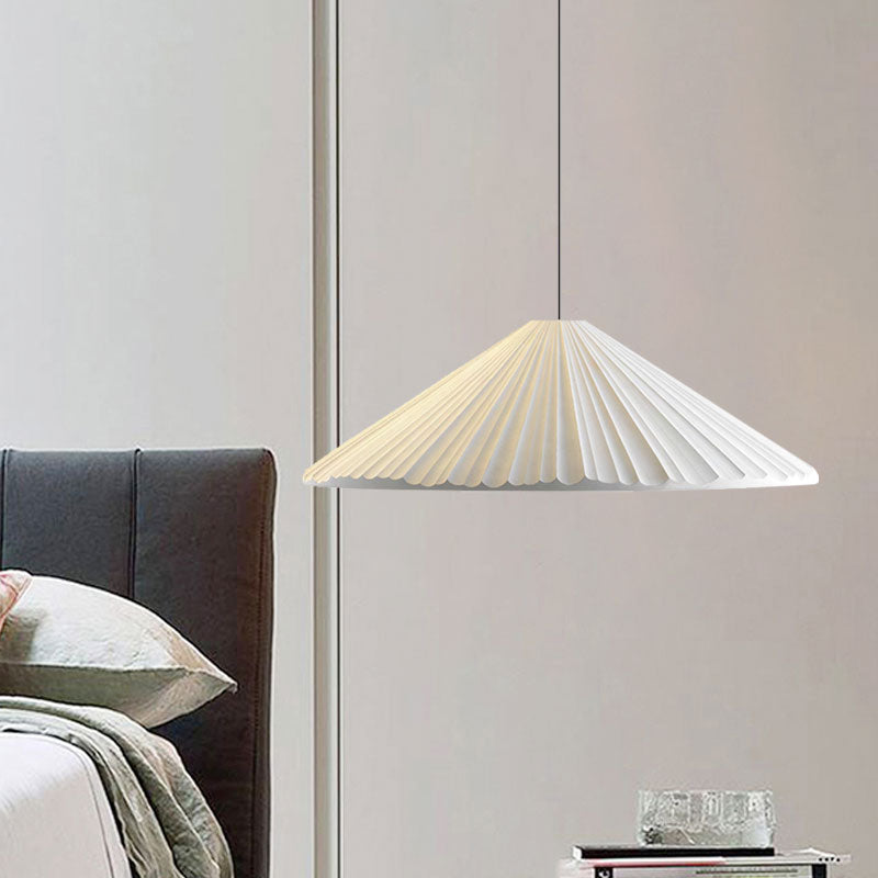 White/Pink/Blue Ribbed Cone Pendant Light Nordic Style 1 Light Living Room Hanging Lamp, 8"/12.5"/16" Diameter