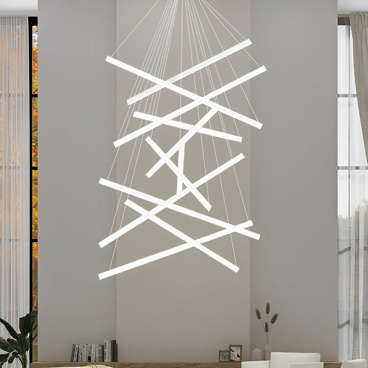 Minimalist Strip Stepless Dimming LED White Modern Chandelier