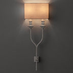 2-Bulb Fork Shape Wall Sconce Countryside White/Rust Finish Metal Wall Light Fixture with Rectangle Fabric Shade