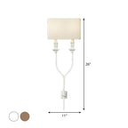 2-Bulb Fork Shape Wall Sconce Countryside White/Rust Finish Metal Wall Light Fixture with Rectangle Fabric Shade