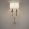 2-Bulb Fork Shape Wall Sconce Countryside White/Rust Finish Metal Wall Light Fixture with Rectangle Fabric Shade