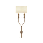 2-Bulb Fork Shape Wall Sconce Countryside White/Rust Finish Metal Wall Light Fixture with Rectangle Fabric Shade
