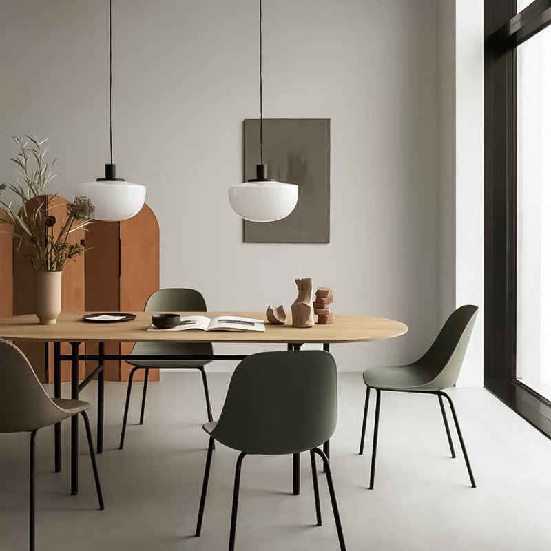 Minimalist Dome Down Lighting White Glass 1 Bulb Dining Table Ceiling Pendant Lamp in Black