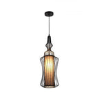 Gourd Shaped Iron Pendant Lighting Retro 1 Bulb Dining Room Ceiling Hanging Lantern with Fabric Shade Inside in Black