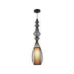 Gourd Shaped Iron Pendant Lighting Retro 1 Bulb Dining Room Ceiling Hanging Lantern with Fabric Shade Inside in Black