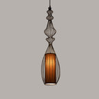 Gourd Shaped Iron Pendant Lighting Retro 1 Bulb Dining Room Ceiling Hanging Lantern with Fabric Shade Inside in Black