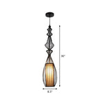Gourd Shaped Iron Pendant Lighting Retro 1 Bulb Dining Room Ceiling Hanging Lantern with Fabric Shade Inside in Black