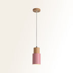 Tubular Ceiling Pendant Minimalist Metal 1-Light Suspension Lighting Fixture with Wood Top