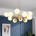 Radial Hanging Chandelier Nordic Metal Living Room Suspension Lamp with Ball Cream Glass Shade in Brass