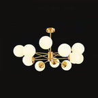 Radial Hanging Chandelier Nordic Metal Living Room Suspension Lamp with Ball Cream Glass Shade in Brass