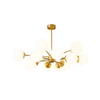 Radial Hanging Chandelier Nordic Metal Living Room Suspension Lamp with Ball Cream Glass Shade in Brass