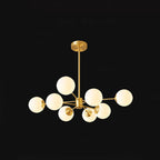 Radial Hanging Chandelier Nordic Metal Living Room Suspension Lamp with Ball Cream Glass Shade in Brass