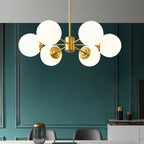 Radial Hanging Chandelier Nordic Metal Living Room Suspension Lamp with Ball Cream Glass Shade in Brass