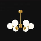 Radial Hanging Chandelier Nordic Metal Living Room Suspension Lamp with Ball Cream Glass Shade in Brass