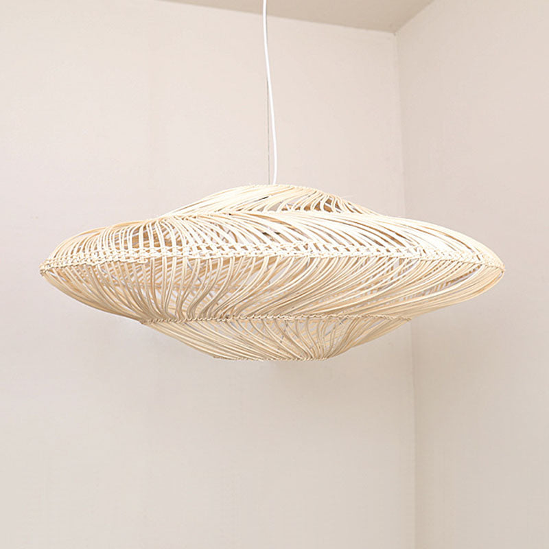 Creative Asian Flying Saucer Ceiling Light Rattan 1 Head Dining Room Suspension Pendant