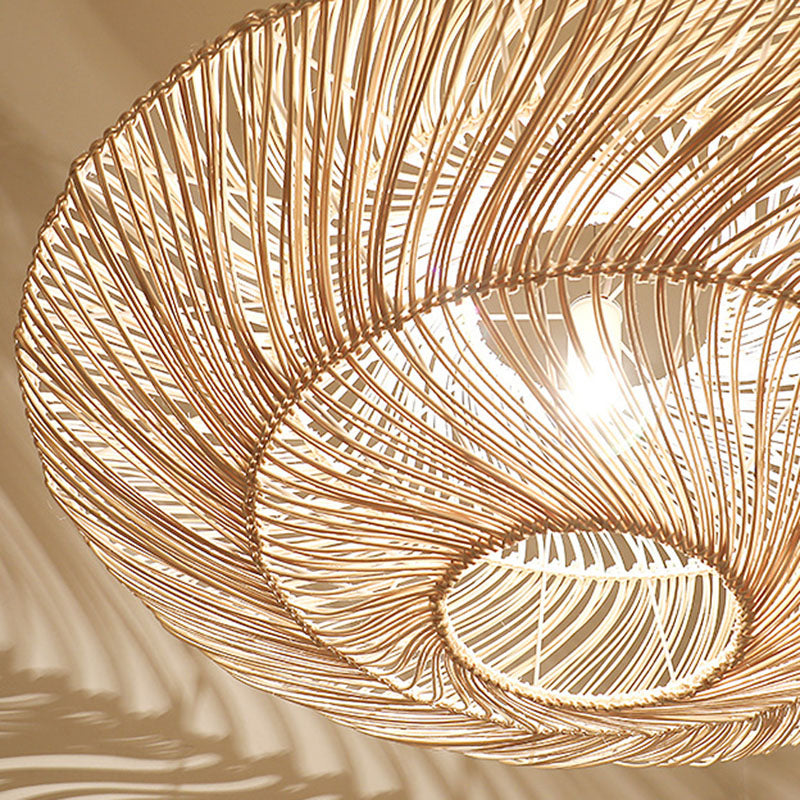 Creative Asian Flying Saucer Ceiling Light Rattan 1 Head Dining Room Suspension Pendant