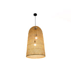 Bamboo Elongated Pendant Chandelier Asian 2 Lights Wood Drop Lamp for Living Room