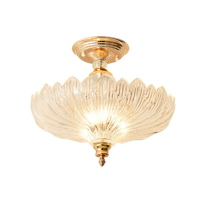 Black/Gold 3 Lights Ceiling Mount Traditional Crystal Scalloped Semi Flush Light for Dining Room, 12"/16" Wide
