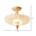 Black/Gold 3 Lights Ceiling Mount Traditional Crystal Scalloped Semi Flush Light for Dining Room, 12"/16" Wide