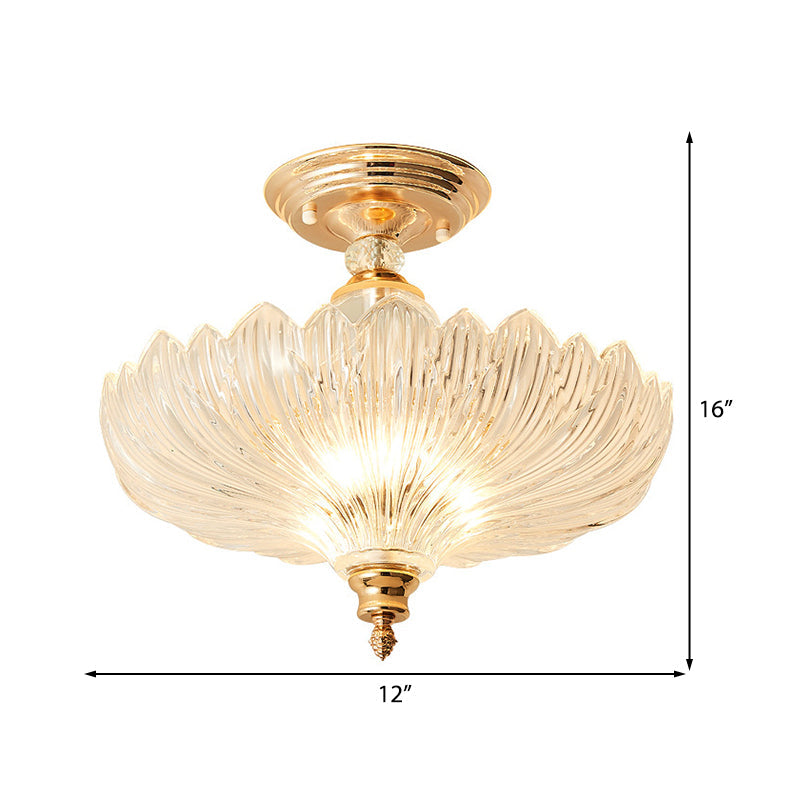 Black/Gold 3 Lights Ceiling Mount Traditional Crystal Scalloped Semi Flush Light for Dining Room, 12"/16" Wide
