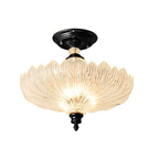 Black/Gold 3 Lights Ceiling Mount Traditional Crystal Scalloped Semi Flush Light for Dining Room, 12"/16" Wide