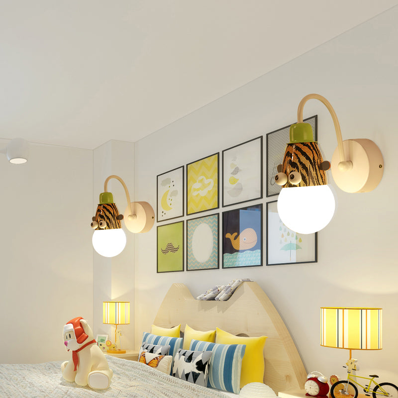 Kids Style Animal Sconce Lamp Metallic 1 Bulb Childrens Bedroom Wall Mount Lighting in White