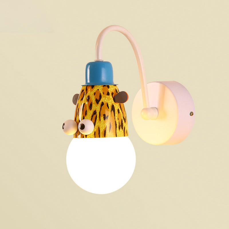 Kids Style Animal Sconce Lamp Metallic 1 Bulb Childrens Bedroom Wall Mount Lighting in White