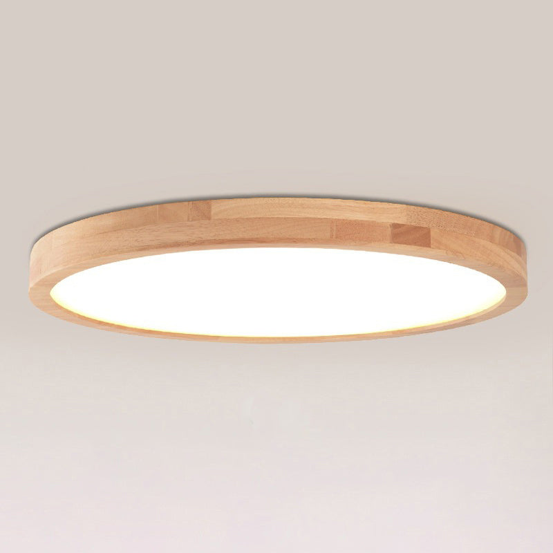 Wood Disc Shaped Flush Light Nordic LED Flush Mount Ceiling Lighting Fixture for Foyer