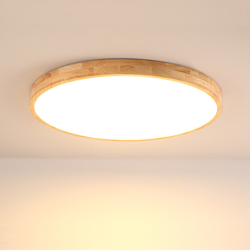 Wood Disc Shaped Flush Light Nordic LED Flush Mount Ceiling Lighting Fixture for Foyer
