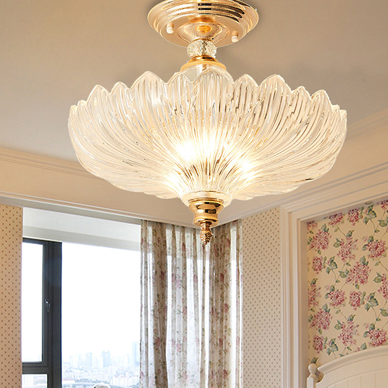 Black/Gold 3 Lights Ceiling Mount Traditional Crystal Scalloped Semi Flush Light for Dining Room, 12"/16" Wide