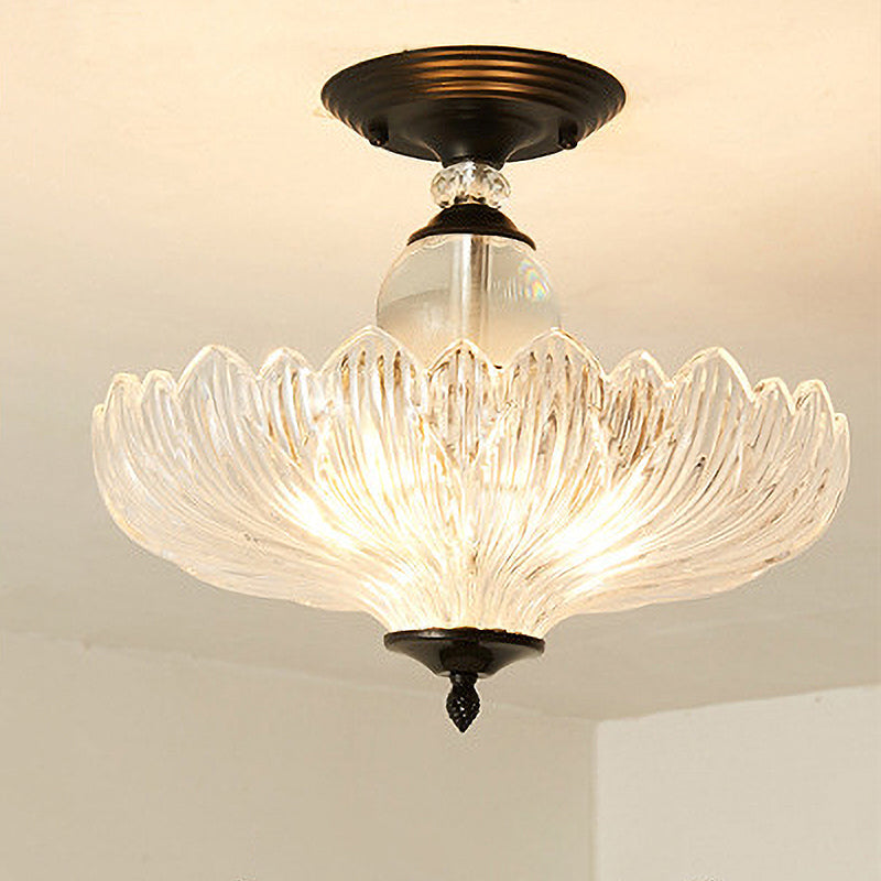 Black/Gold 3 Lights Ceiling Mount Traditional Crystal Scalloped Semi Flush Light for Dining Room, 12"/16" Wide